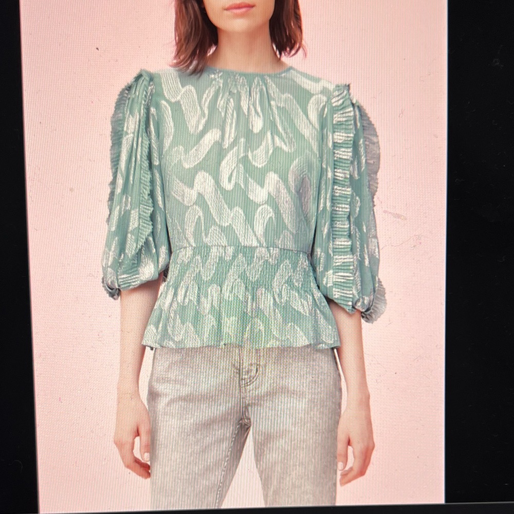NWT Rebecca Taylor Ribbon Lurex Jacquard Top in Mist